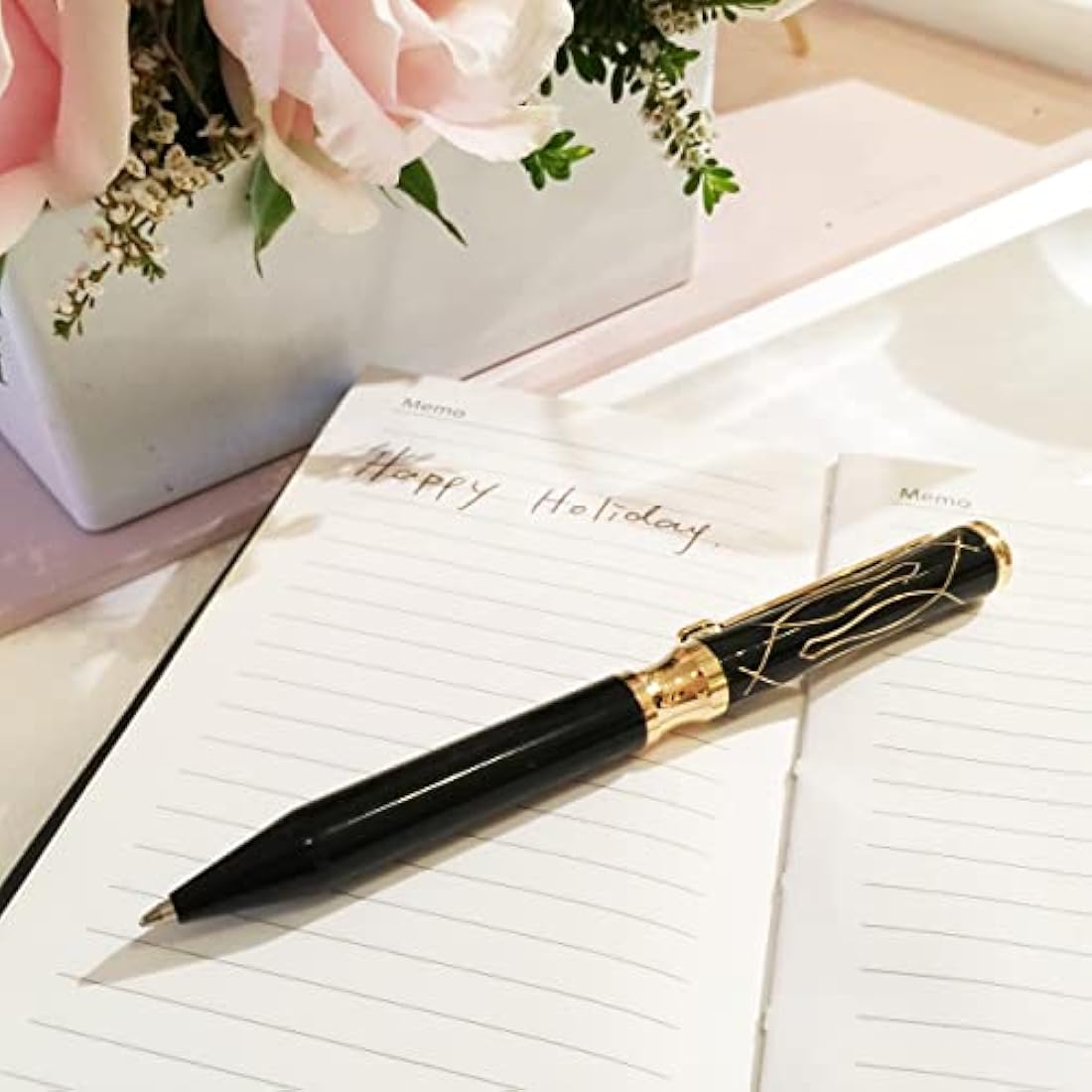 LACHIEVA LUX Black Elegant Crystal Executive Metal Ballpoint Pen with German-made P900M Refills, Luxury and High end Writing Instruments for women-Black