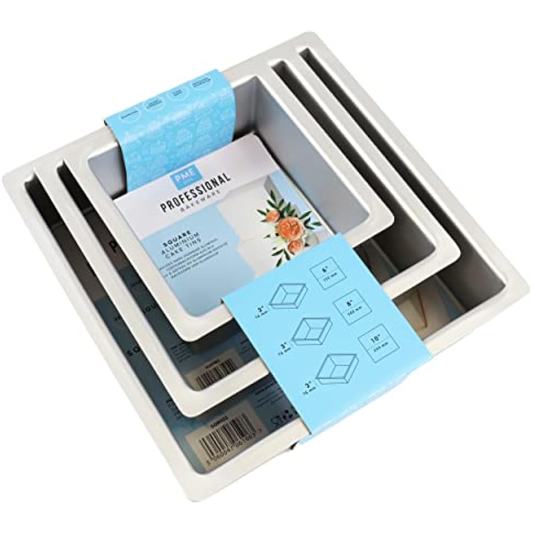 PME Square Cake Pans 6, 8, 10-Inch x 3-Inch Deep, Set of 3, Silver (SQRB68103)
