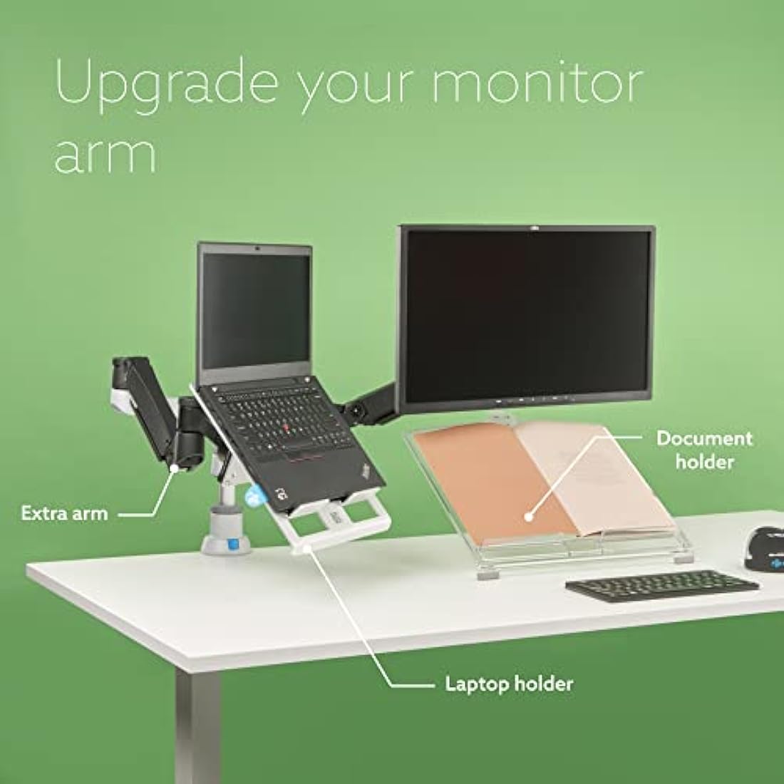 R-Go Tools Zepher 4 C2, Single monitor arm, Adjustable Vesa(75x75 and 100x100mm) Mount Desk Stand with Clamp, Fits 40’’Inch LCD Computer Monitors, Weigh max 8KG, Matte silver