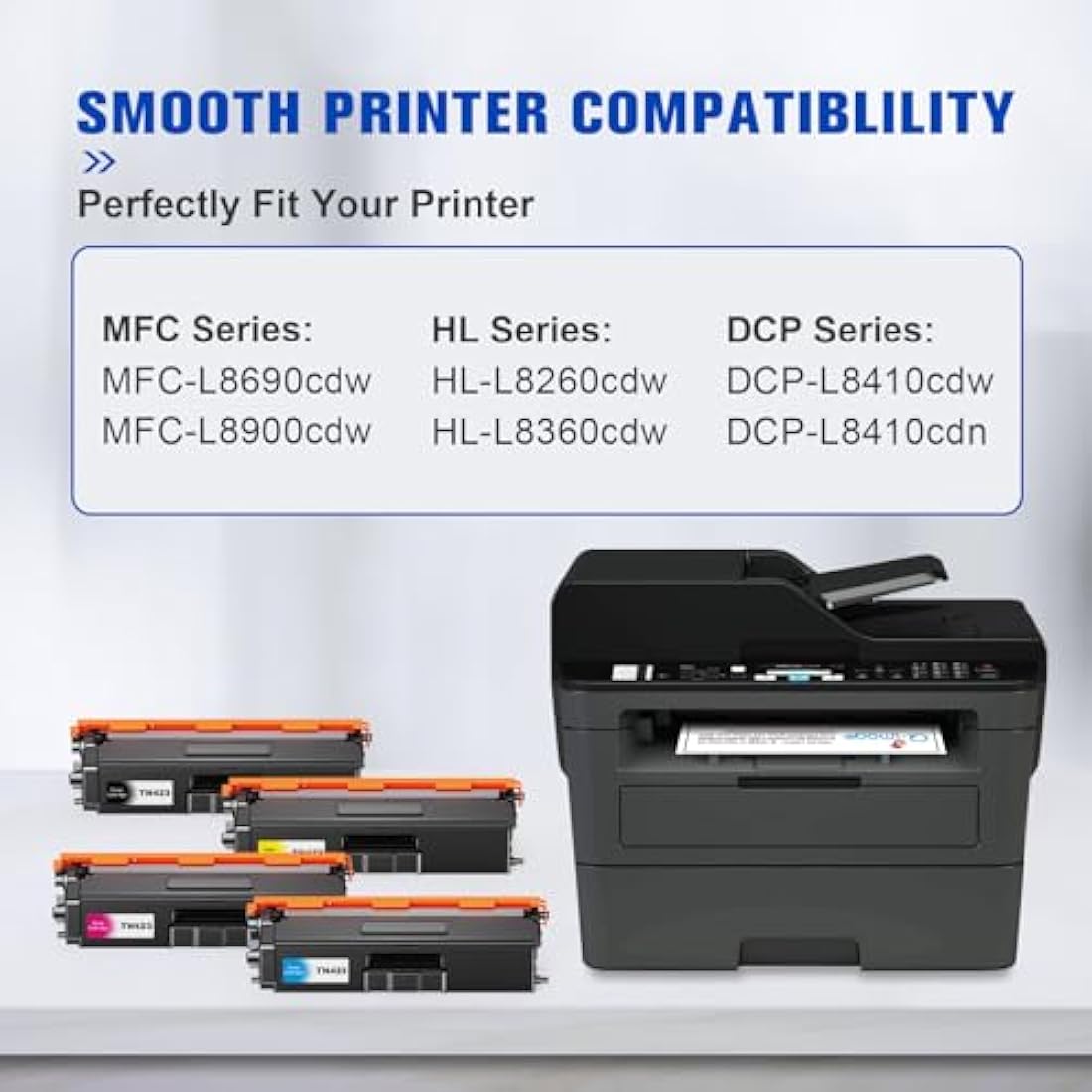 TN423 Toner Cartridge Compatible with Brother TN-423 TN-421 Work for Brother HL-L8260CDW, HL-L8360CDW, DCP-L8410CDW, MFC-L8690CDW, MFC-L8900CDW (Black, Magenta, Cyan, Yellow, 4 Packs)