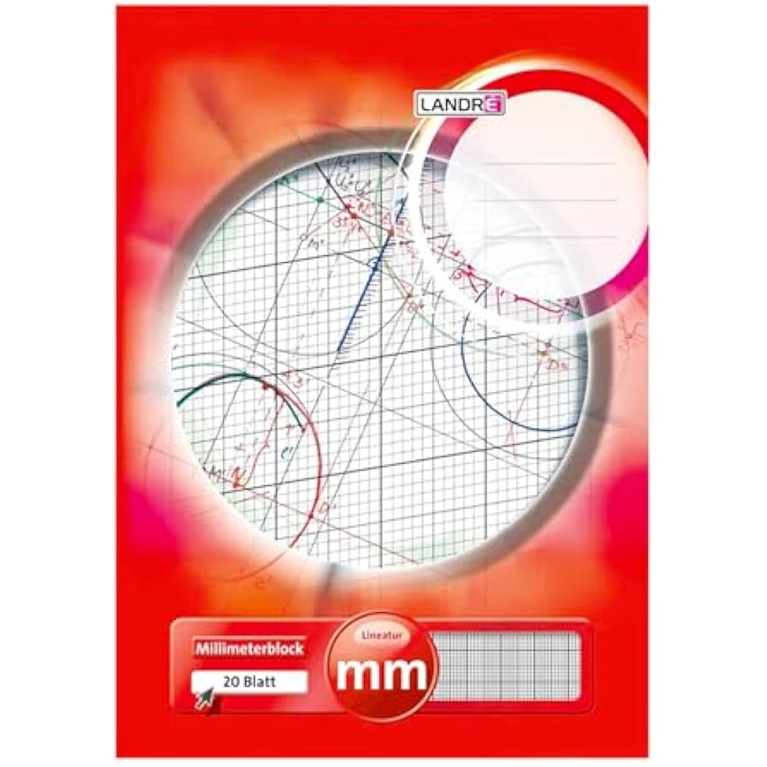 Landre 100050433 mm Pad A3 Pack of 10 80 g/m² Millimetre Paper 20 Sheets Glued Top Line Colour Red Grid Paper Geometry