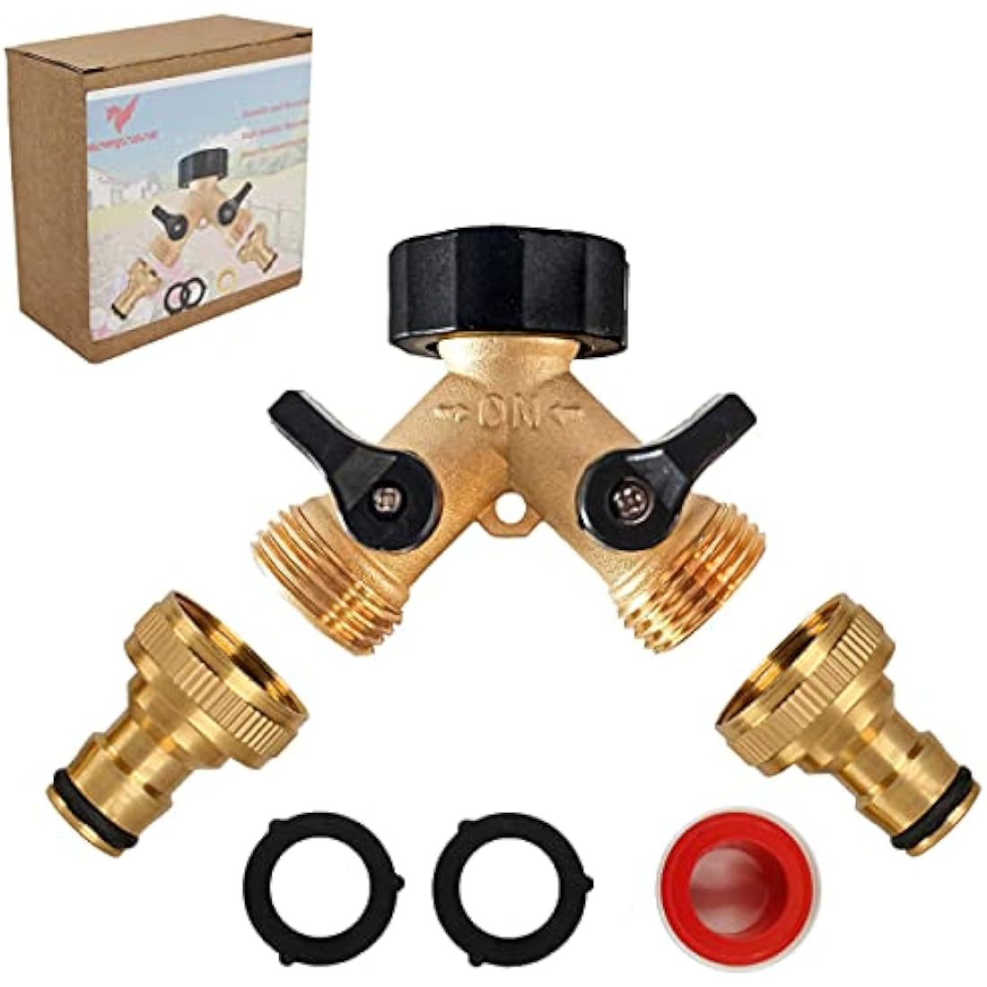 Brass 2-Way Tap Y Splitter - 3/4" Hose Connector with Individual On/Off Control