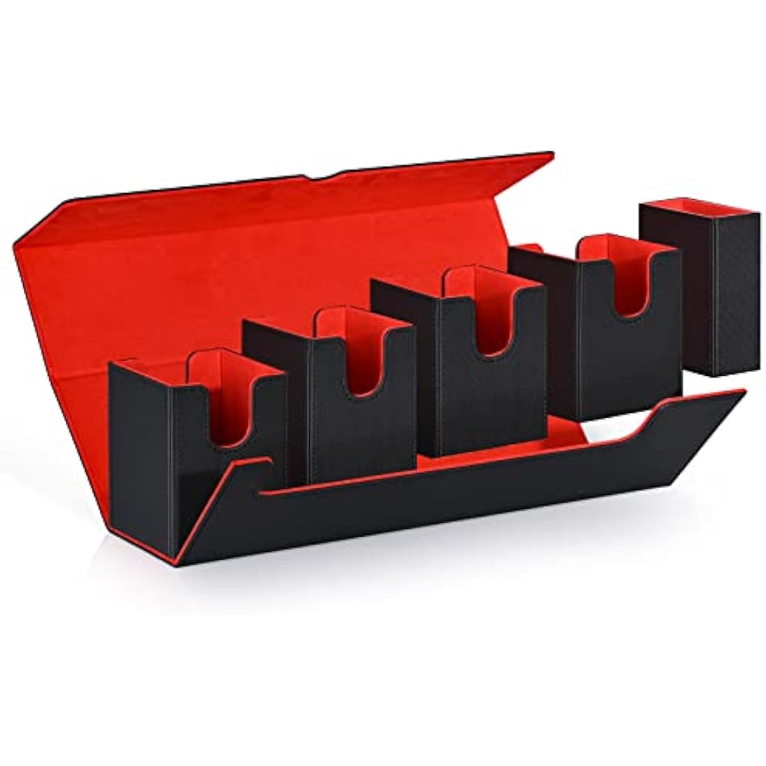 UAONO Card Deck Storage Box with Dice Tray for MTG YugiOh, 5 in 1 Deck Case Set Holds 900+ Sleeved Cards, Strong Magnet Card Organizer Box for Magic Commander TCG CCG Cards (Black&Red)