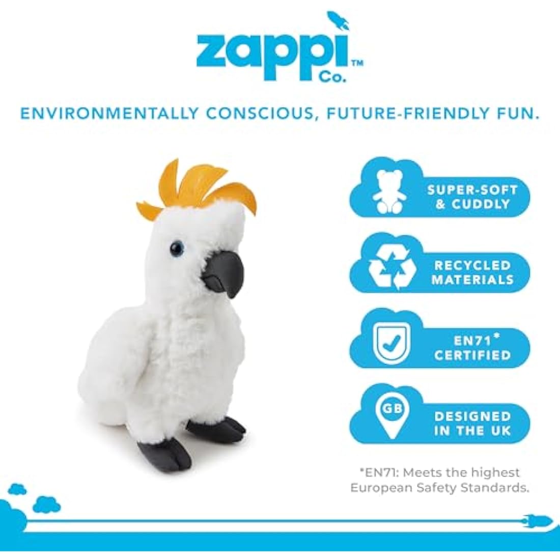 Zappi Co Cockatoo Plush Toy (26cm) - Cheerful, Soft Plush, Eco-Friendly, Brightens Child's Collection, Made from 100% Recycled Material