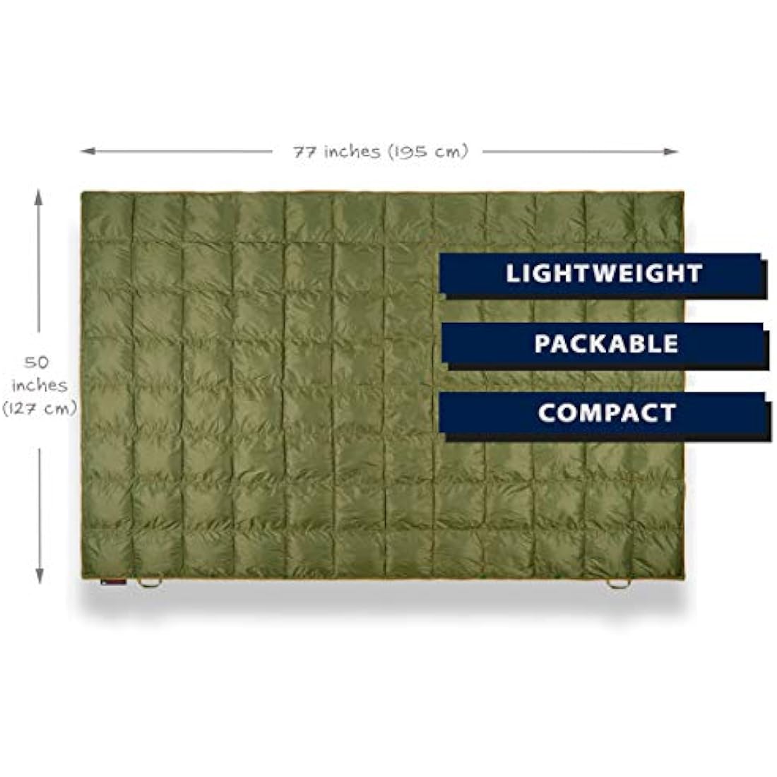 Get Out Gear Double Puffy Camping Blanket - Extra Puffy, Packable, Lightweight and Warm | Ideal for Outdoors, Travel, Stadium, Festivals, Beach, Hammock | Water-Resistant Camp Quilt (Olive/Orange)