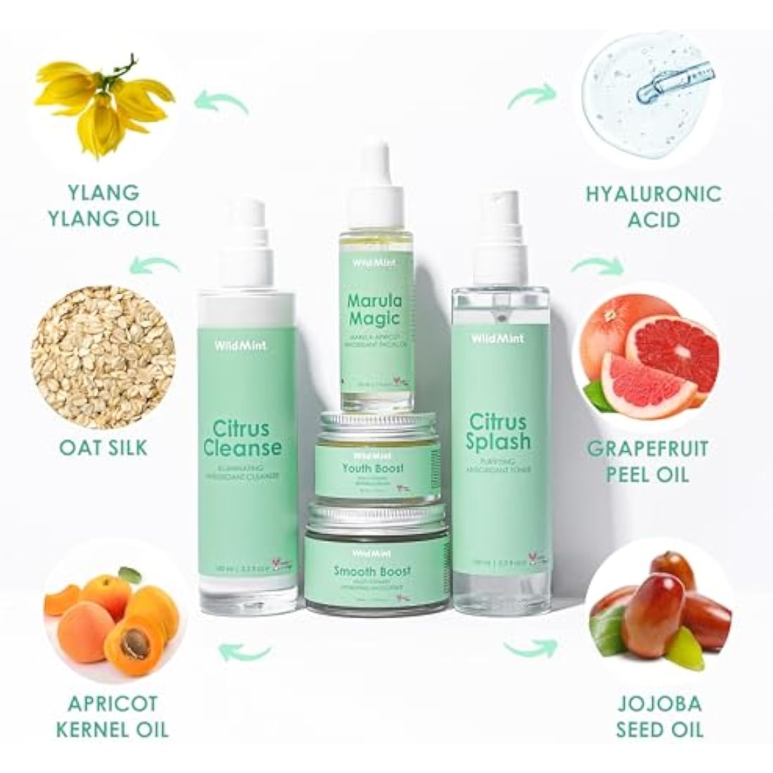 WildMint 5-Step Superfood Clear Skin Kit | Natural Cleanser, Toner, Serum, Face Oil & Moisturiser | Skincare for Acne, Sensitive, Dark Spots, Dry & Mature Skin | UK Made Vegan & Cruelty-Free Skincare