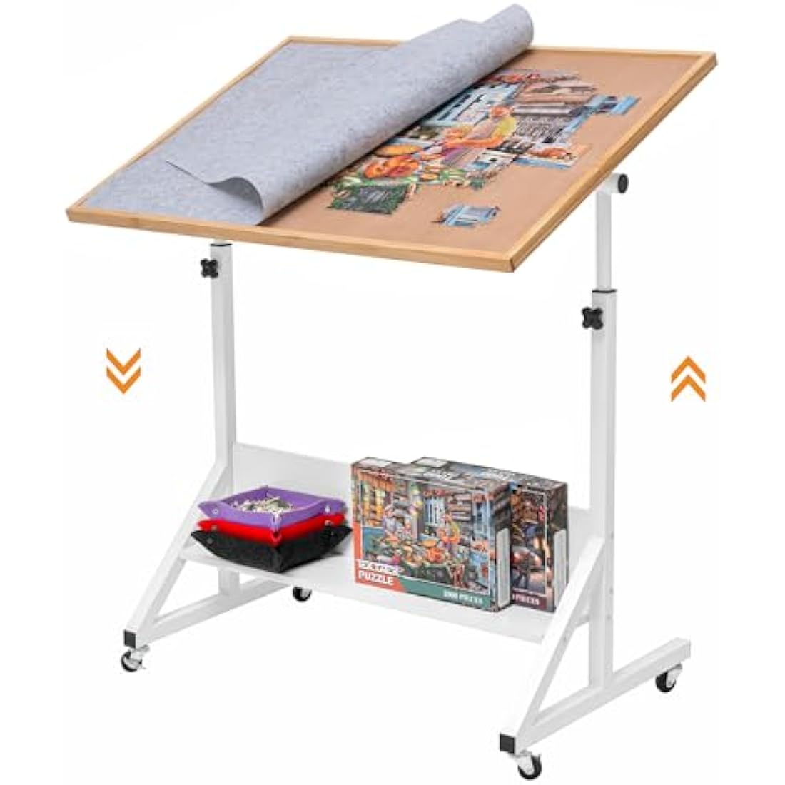 Tektalk Jigsaw Puzzle Table Puzzle Board with Cover Puzzle Easel Tilting Table with Height Adjustment, Enclosed with 4 Wheels, for Up to 1500 Pieces