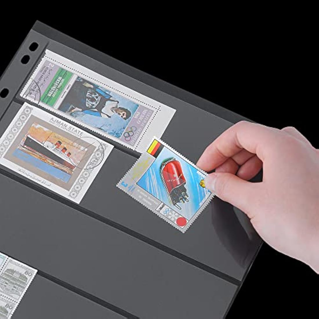 Postage Stamp Pages - 12 Sheets Clear Single-Sided Stamp Sleeves Inserts 5/6/7/8 Rows for Stamp Collection Binder IS02MX112