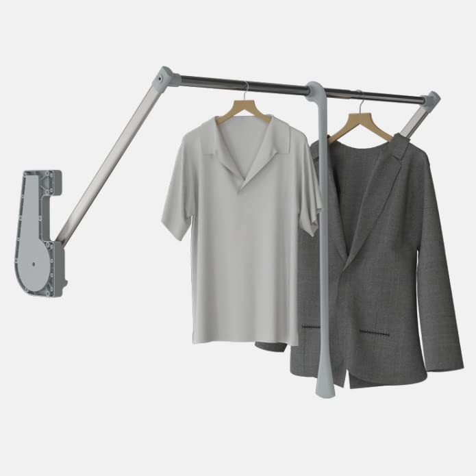 Decoranddecor Adjustable Pull Down Wardrobe Rail, 750mm-1150mm, 15kg Capacity Clothes Rail with Soft Close, Hanging Rail for Sliding and Hinged