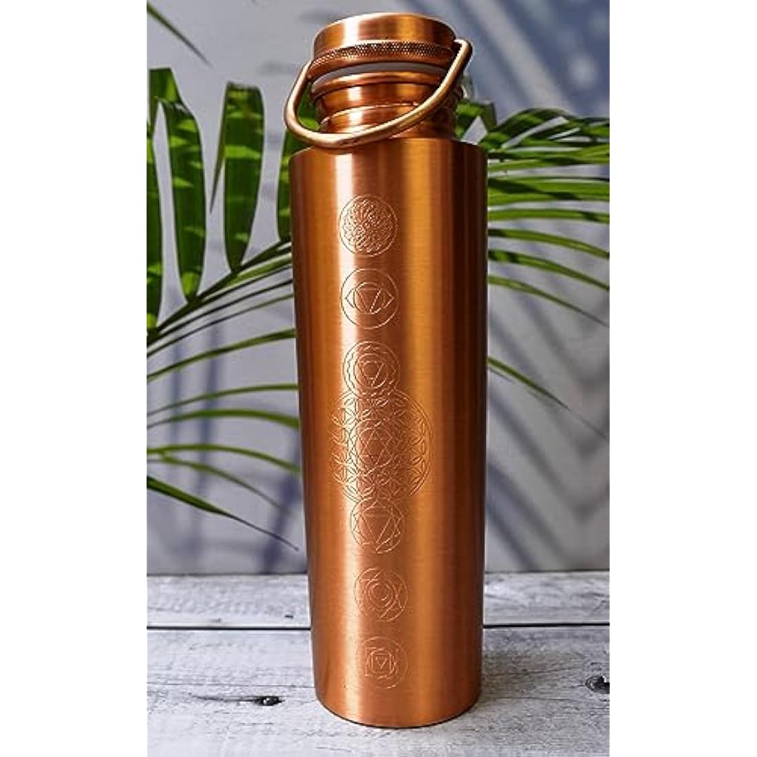 Copper Bottle 7 Chakra 100% Pure Copper and carry bag/Water Bottle/1000ml/Meditation/Gym/Yoga from India (Matt finishing)