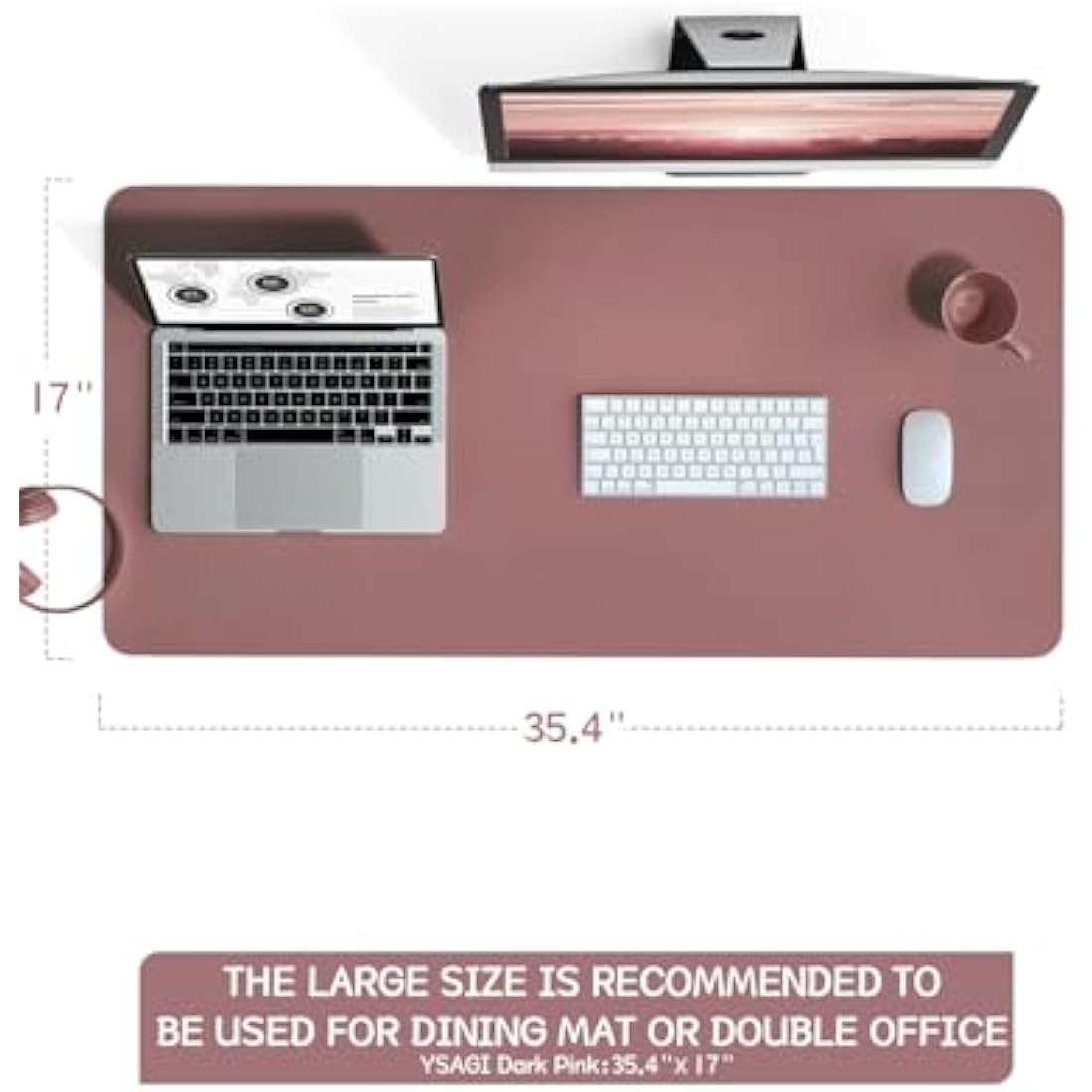 YSAGi Non-Slip Desk Pad, Waterproof PVC Leather Desk Table Protector, Ultra Thin Large Mouse Pad, Easy Clean Laptop Desk Writing Mat for Office Work/Home/Decor (90 x 43 cm, Dark Pink)