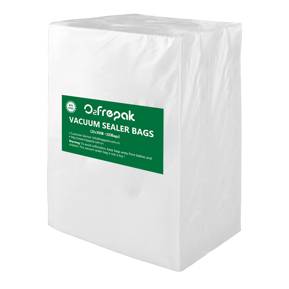 O2frepak 200 Count 20X30cm Textured Vacuum Sealer Bags for Food,BPA Free and Heavy Duty Embossed Vacuum Seal Food Sealer Bags,Great for Sous Vide
