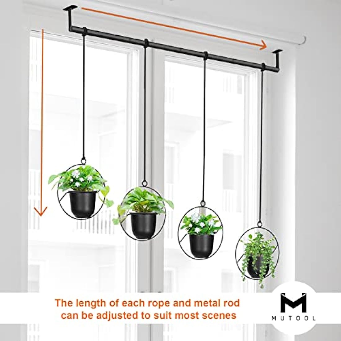 Mutool Hanging Planter Pots for Indoor Herb Garden, 4 Pack With Melamine Planters, Rope & Modern Wall and Ceiling Plant Holder, Black