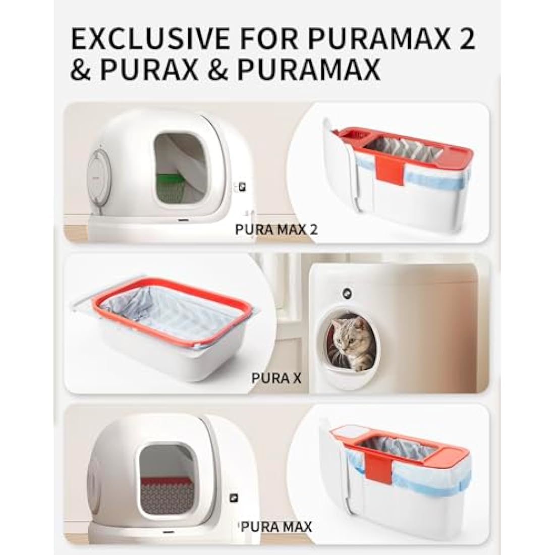 PETKIT Replaced Cat Litter Tray Liners with Drawstring 100 pcs for PURA X and PURA MAX Self Cleaning Cat Litter Box, 55x30cm, Portable Strong Cat Litter Waste Replaceable Bags