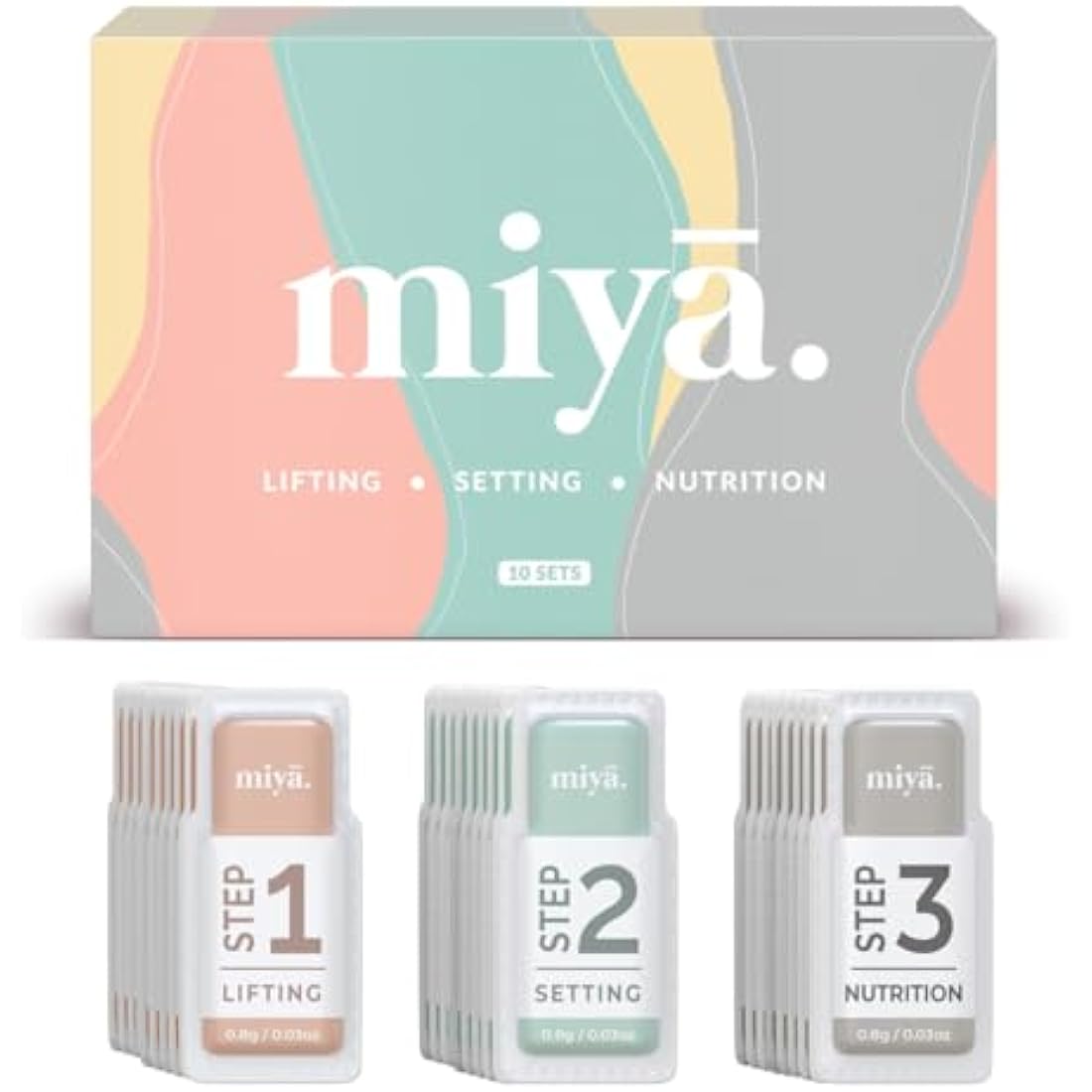 MIYA LASH 2 in 1 Lash Lift & Brow Lamination Lotion Set | Sachet Refill for Lash Lift Kit & Eyebrow Perm | Fast Acting 3-Step Lifting, Setting Lotions with Nutrition Serums | 10 Treatments | Salon Use