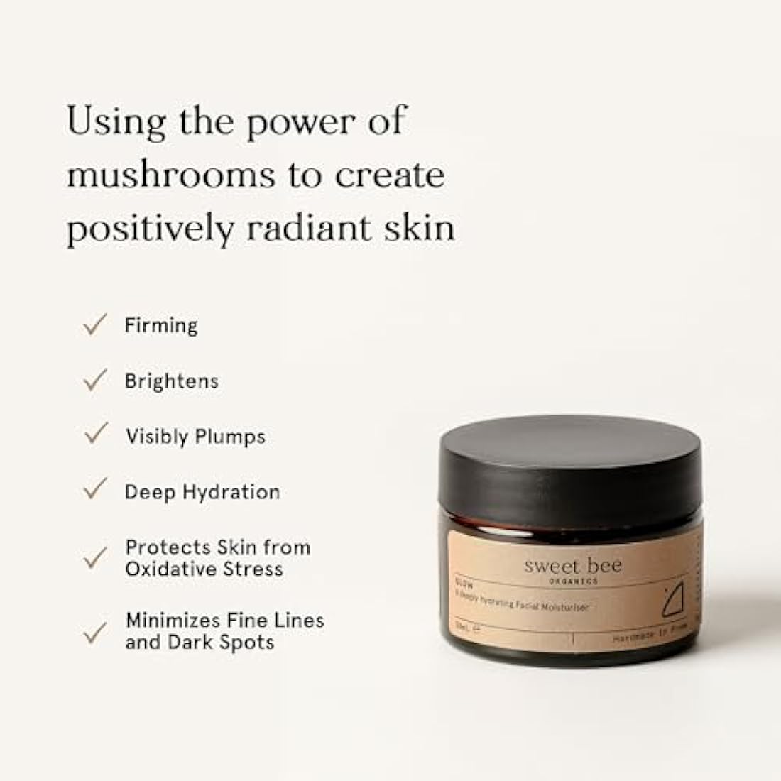 Sweet Bee Glow Face Cream – Brightening Face Moisturiser with Tremella & Organic Rosehip Oil – Nourishing Facial Moisturiser for Dry Skin, Radiance & Smooth Texture – 50ml