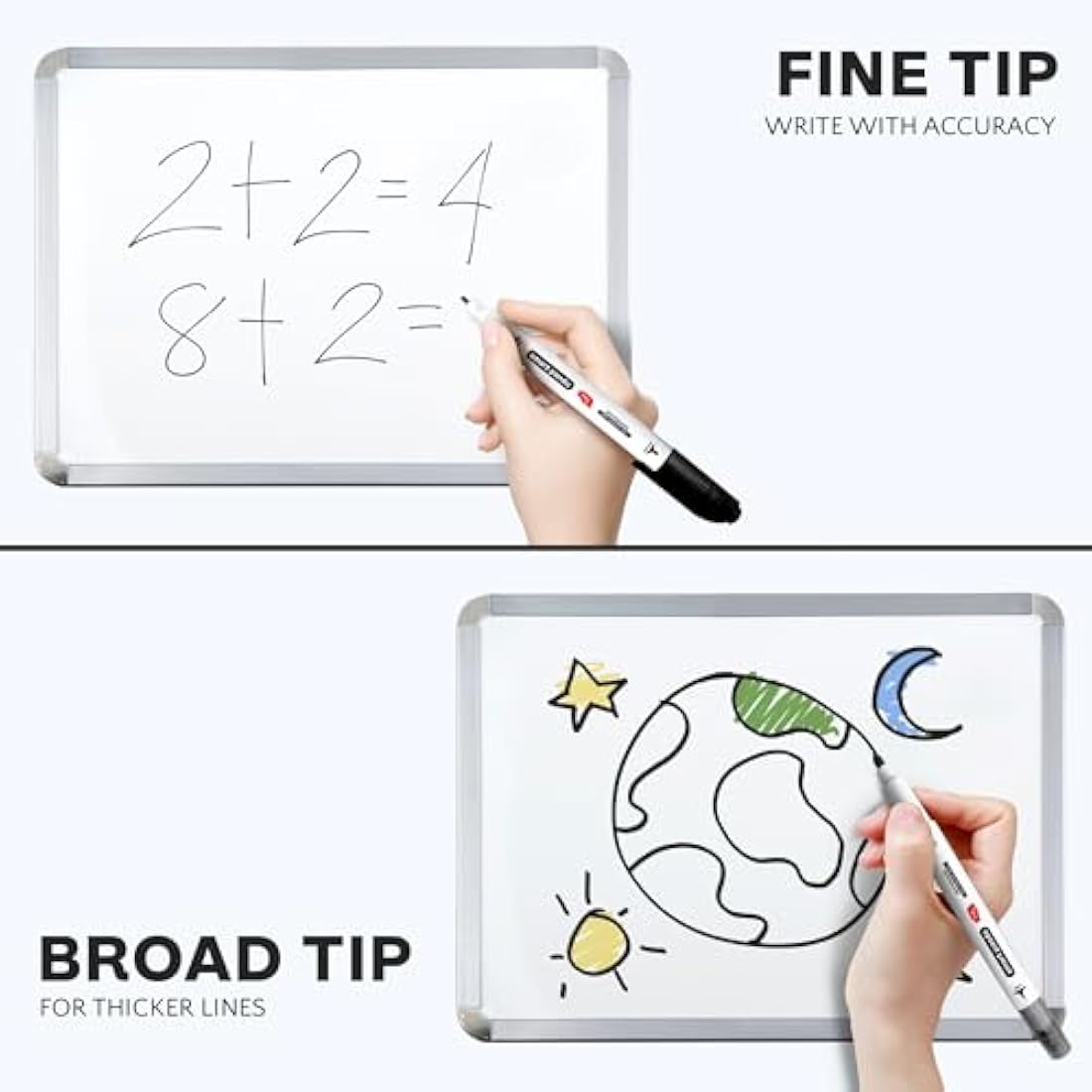 Smart Panda 12 Whiteboard Pens Dual Tip, Thin White Board Markers Erasable, Broad and Fine – Dry Erase Marker Pens, Colour Dry Wipe Markers