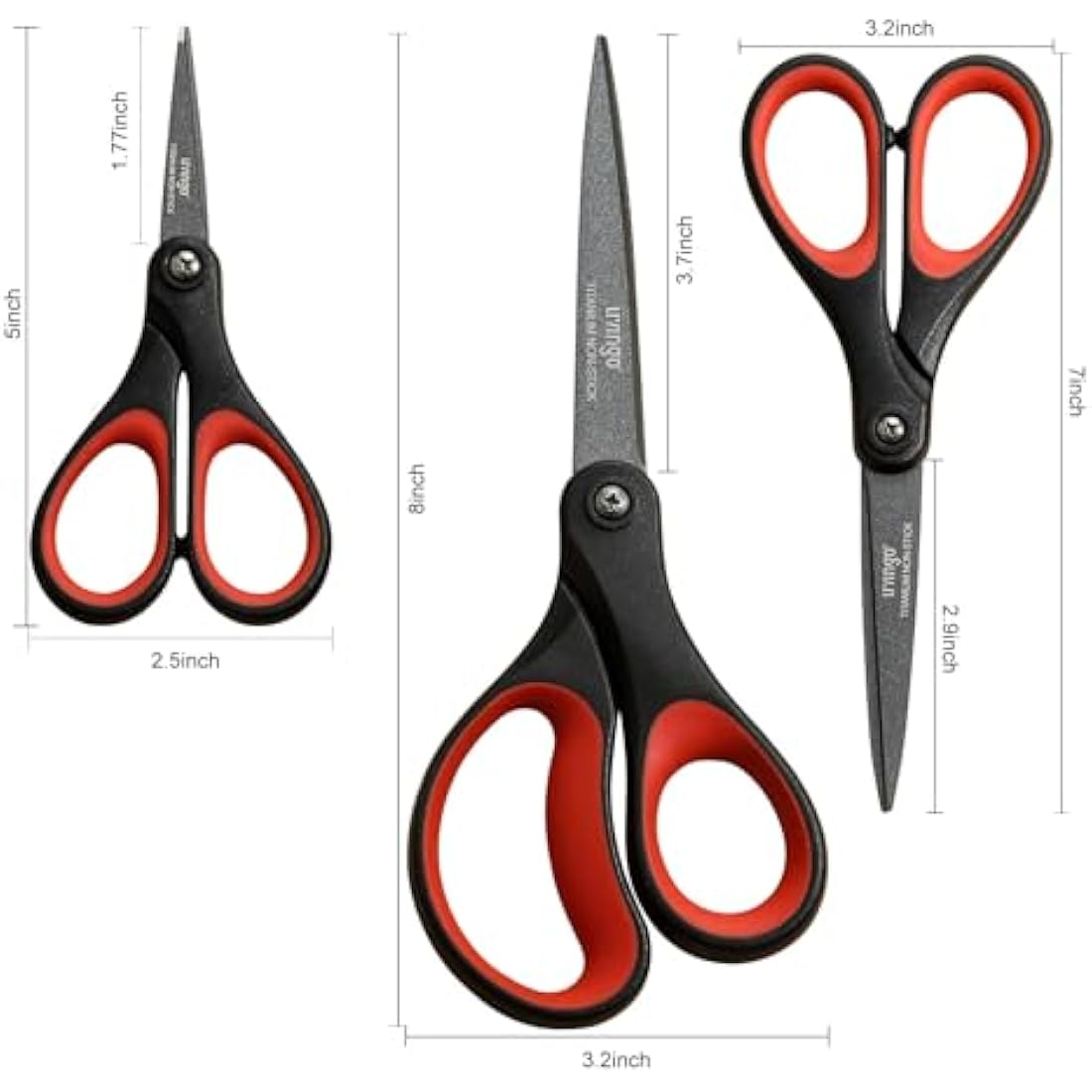 LIVINGO Titanium Scissors Set - Heavy Duty Sharp Non-Stick Blades for Paper, Fabric, Stationery - Comfort Grip Handles - Ideal for Home Office School and Crafting - Includes 5", 7", 8" Sizes