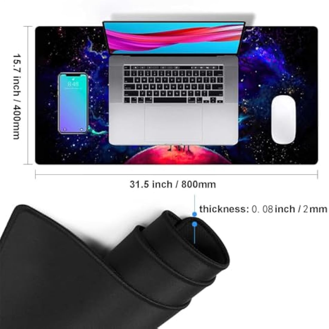Large Gaming Mouse Pad Anime Night Sky Space Stars Custom Desk Pad,Mousepad with Non-Slip Rubber Base and Stitched Edges Mouse Mat,Portable Desk Mat for Office,Computer Work,Game,31.5X15.7