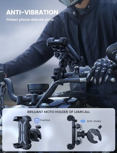 Lamicall Motorbike Phone Holder [Dual Anti-Shock] - 2025 Motorcycle Phone Mount, Universal Bike Phone Holder for iPhone 16 15 14 13 12 11 Pro Max Plus Mini, Samsung S23, 4.7-6.7" Phone - Black