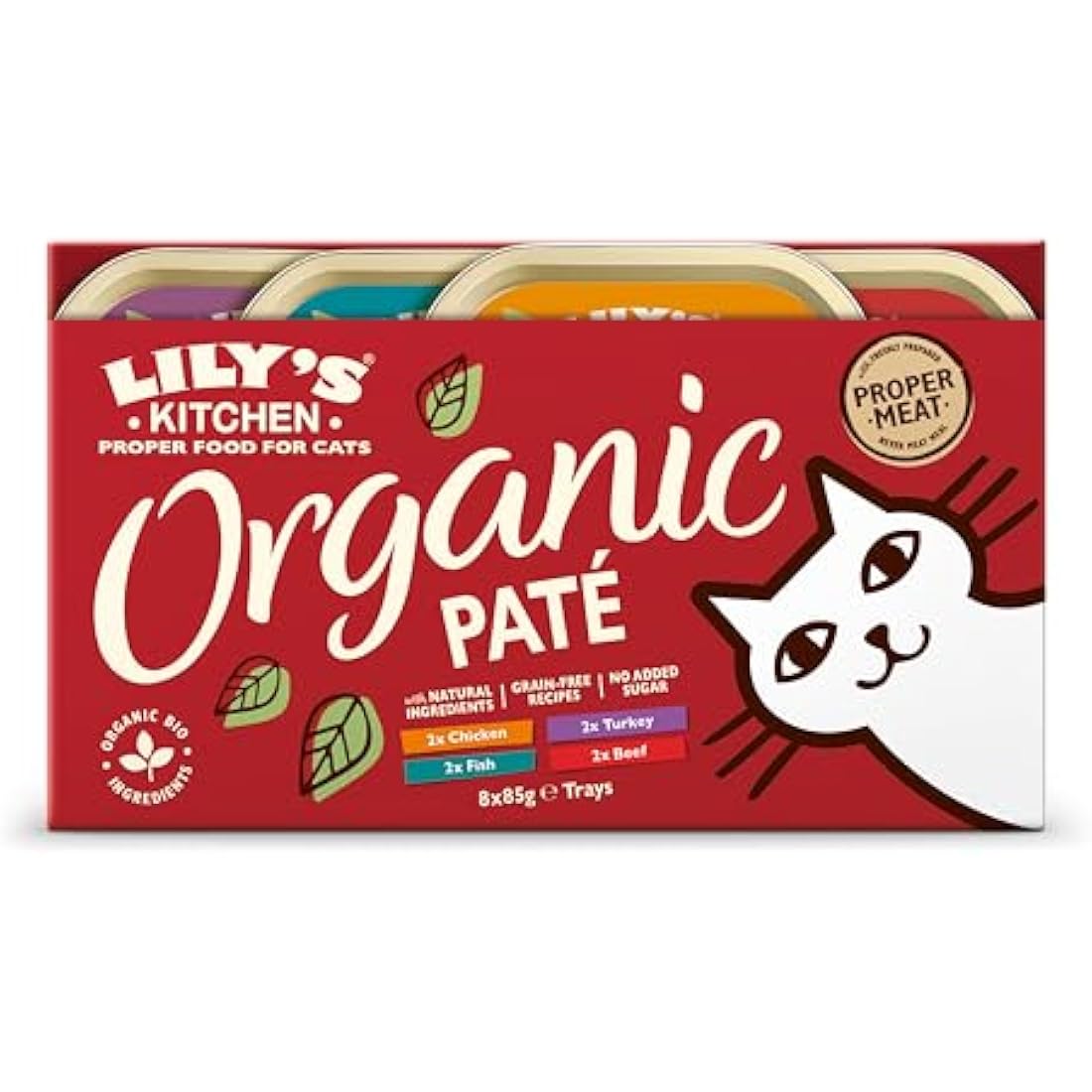 Lily’s Kitchen Made with Natural Ingredients Adult Wet Cat Food Multipack Trays Organic Paté Grain-Free Recipes 4 packs x 8 trays x85g