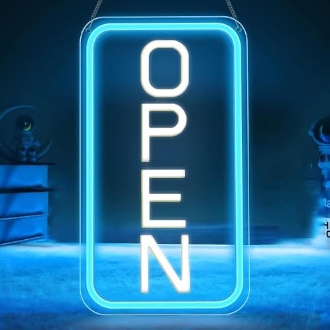 LightingWill LED Neon Open Sign, 16"x 9" Ultra Bright Open Signs for Business, Dimmable 5V USB Light Up Signs for Business Window, Coffee Shops, Stores, Restaurants Bars Hotel, Blue/White, Vertical