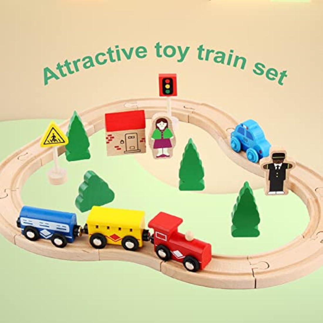 Thomas & Brio Compatible Wooden Train Set - 33 Piece Magnetic Railway with Wooden Rails for 3-6 Year Old Girls & Boys