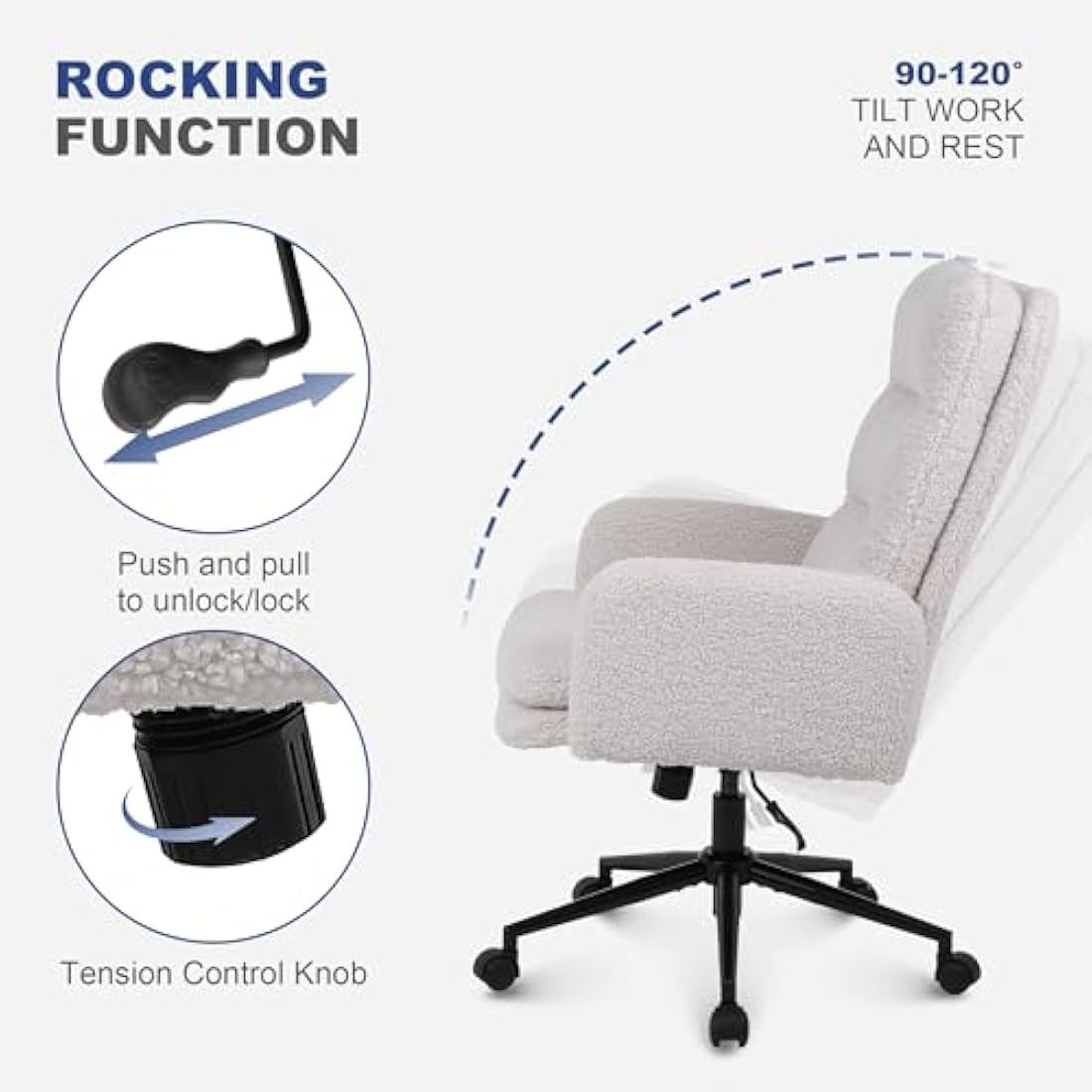 Youhauchair Desk Chair, Faux Cashmere Office Chair with High Backrest, Comfortable Desk Chairs for Bedroom, Office Chairs for Home with Adjustable Height, Cream