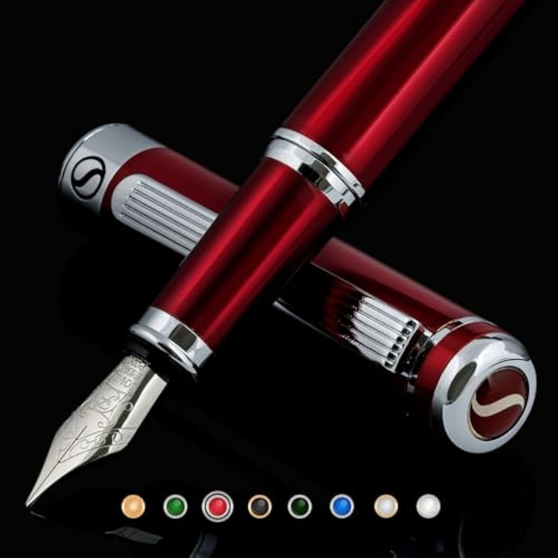 Scriveiner Red Lacquer Fountain Pen Stunning Pen with Chrome Finish, Schmidt Nib (Fine), Best Pen Gift Set for Men & Women, Professional, Executive, Office, Nice Pens