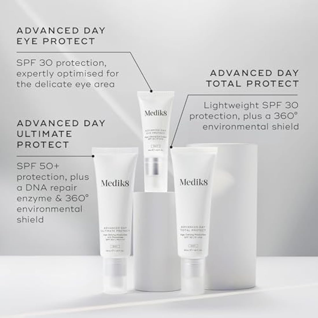 Medik8 Advance Day Ultimate Protect - SPF 50+ Age-Defying Moisturiser with Photolyase SPF 50+ PA++++ - Hydrating & Non-Greasy UV Protection - With Age-Defying DNA Repair Enzymes - 50ml