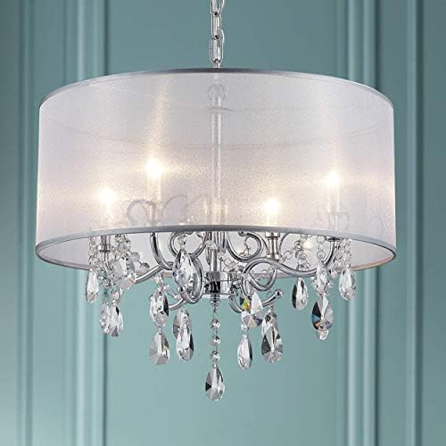 BESTIER Modern Elegant Crystal Pendant Drum Chandelier 4 Light Chrome Lighting Fixture LED Ceiling Light Dia 48 cm x H 45 cm