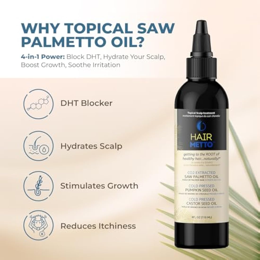 HAIRMETTO® Saw Palmetto Extract Pumpkin Seed Oil for Hair Growth - Hair Oil for Dry Scalp - 10X Potency Targeted Scalp Treatment with Castor, Lavender Scent, Rosemary Oil for Hair 4oz (118ml)