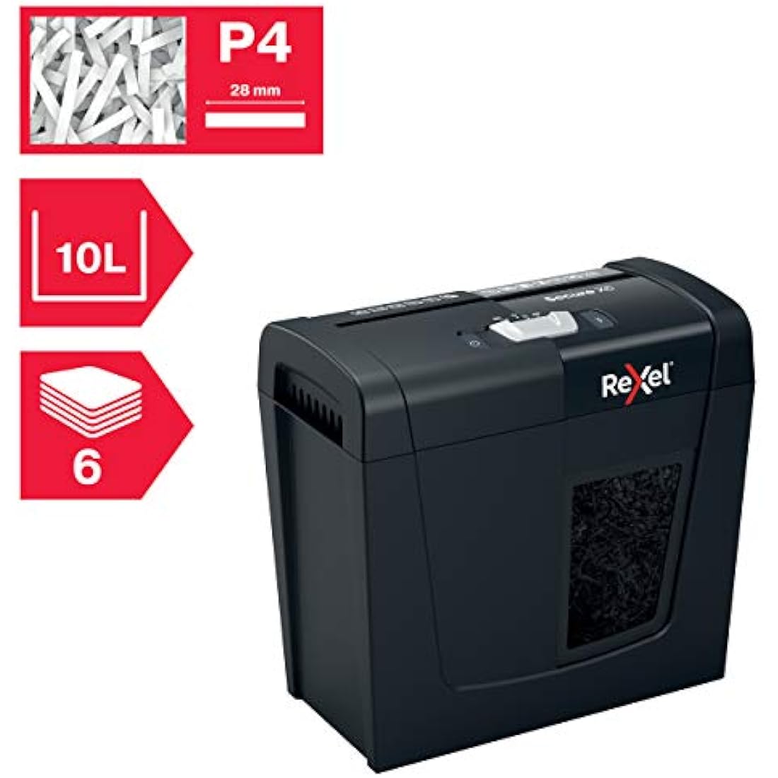 Rexel X6 Cross Cut Paper Shredder, Shreds 7-6 Sheets (70-80 gsm), P4 Security, Home/Home Office, 10 Litre Removable Bin, Quiet and Compact, Secure Range, 2020122, Black