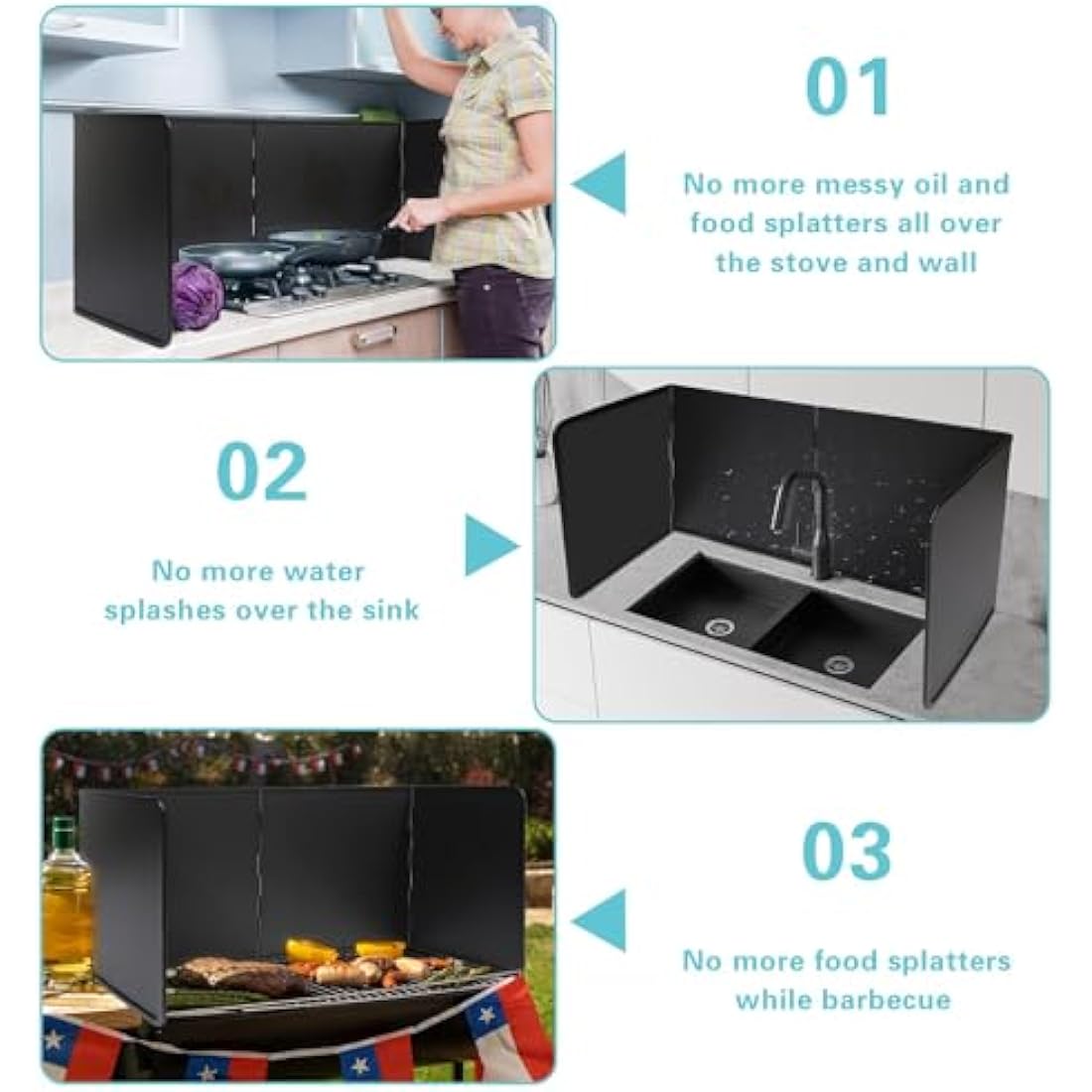 Wuciray Height 40CM Stove Splatter Guard for Cooking Kitchen Anti Splatter Shield Guard Portable Folding Cooker Side Fat Oil Splash Guard Splash Back Splatter Screen for Frying Pan Wall Hob