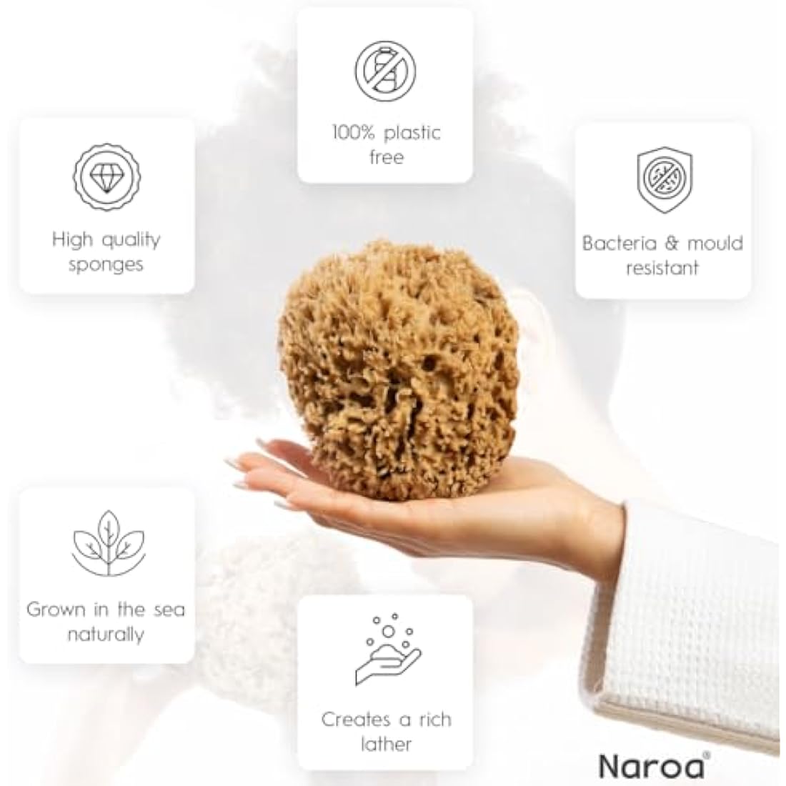 NAROA Natural Soft Honeycomb Sea Sponges for Shower in Gift Box | Gentle Sea Loofah for Healthy Skin | Smooth Body Puff Relaxing Bathing Men Women (Medium)