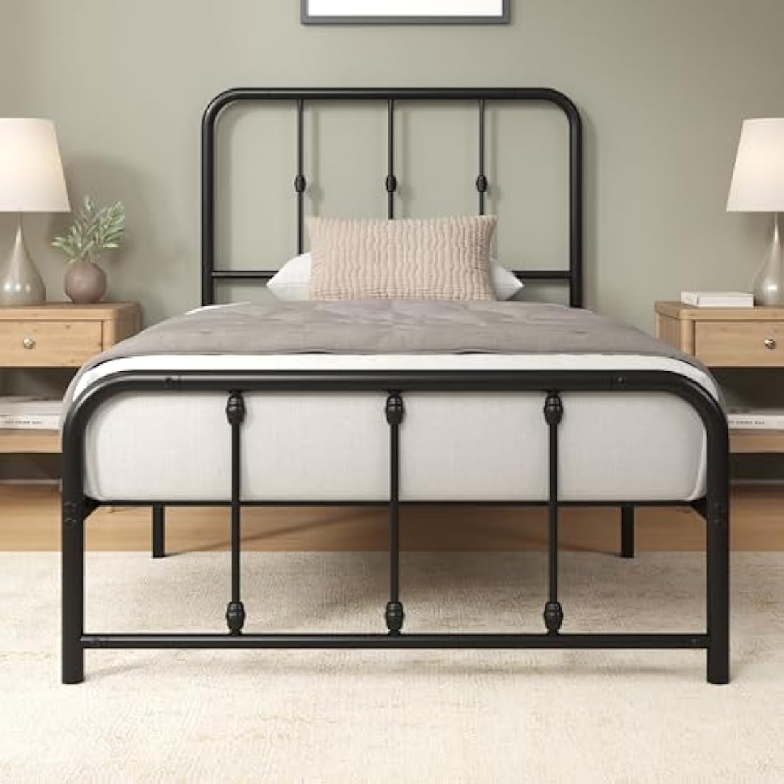 ZINUS Florence Single Bed Frame – Bed 90x190 cm – 35 cm Height –Metal Bed Frame with Headboard and Footboard – Platform bed with steel slat support – Clearance under the bed - Easy Assembly – Black