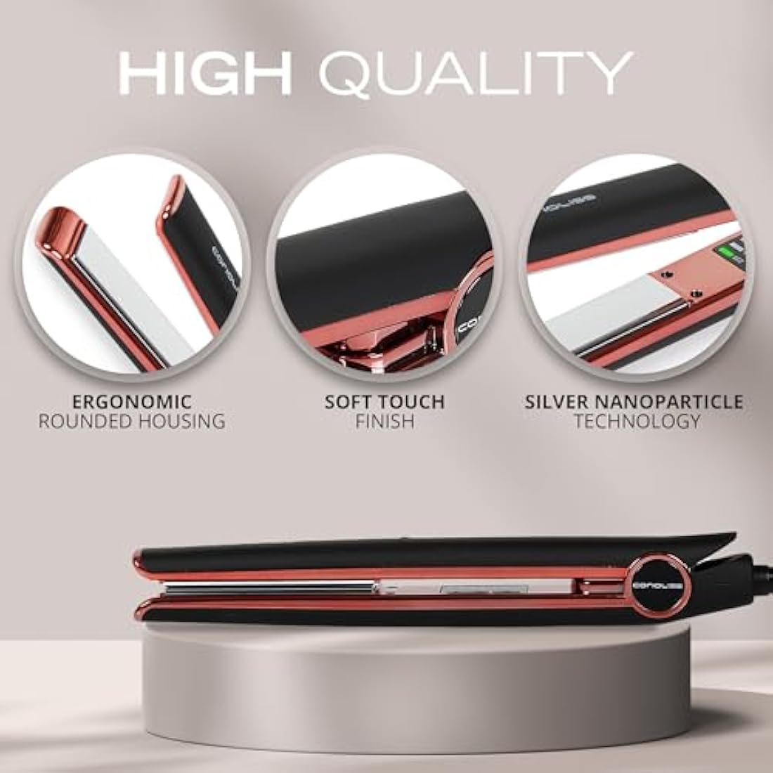 Corioliss C1 Hair Straightener for Women | Professional Titanium Plates | Ionic Flat Iron | Temperature Control 120°C to 235°C | Straightening and Waves | Travel Case | UK Plug | Black Copper