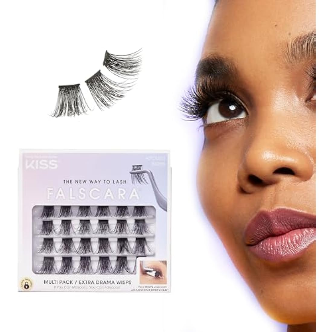 KISS Falscara Wisps Multipack, Style 03, Reusable Featherlight Eyelash Lengthening Wisps Black