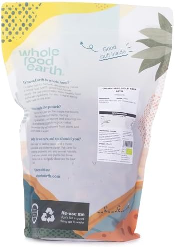 Wholefood Earth Organic Dried Deglet Nour Dates (Pitted) – 2 kg | GMO Free | Raw | Vegan | High Fibre | Certified Organic