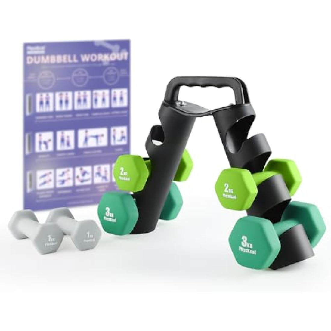 PhysKcal Dumbbells Set with Storage Rack, Hand Weights Set for Home, Gym & Studio