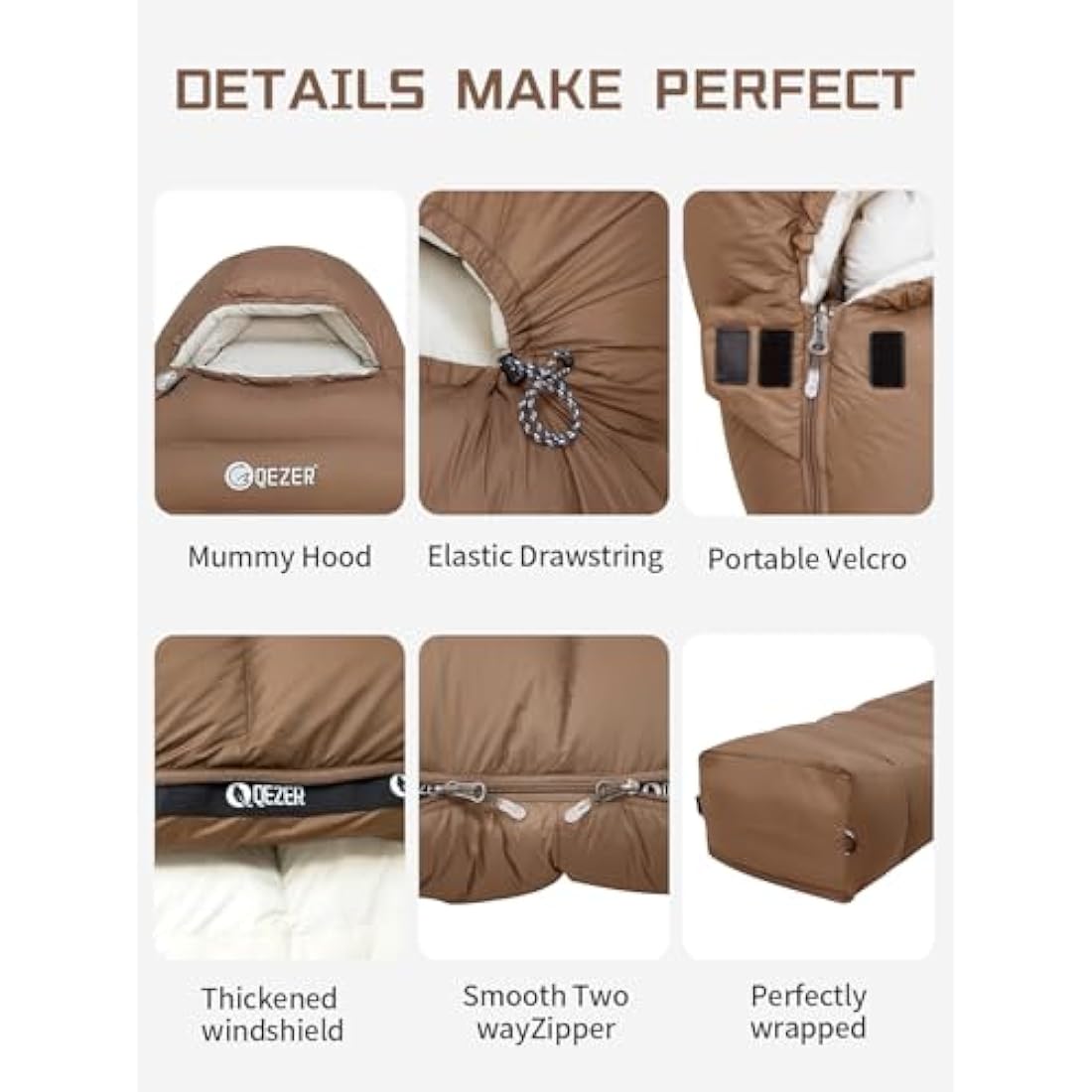 QEZER Winter Sleeping Bag for Adults, Lightweight Down Sleeping Bag -20 Degree C for Cold Weather Camping and Mountaineering Outdoor with 660 FP Duck Down