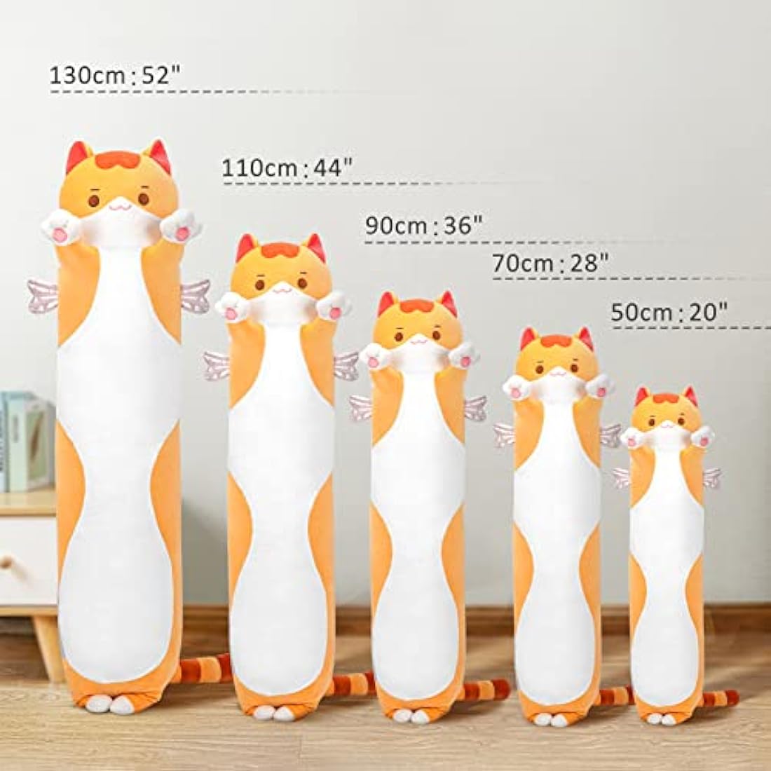 Mewaii 20in Long Cat Plush Pillows Stuffed Animals Squishy Pillows - Plushie Cute Kitty Sleeping Hugging Plush Pillow Soft Toys for Kids(Orange)