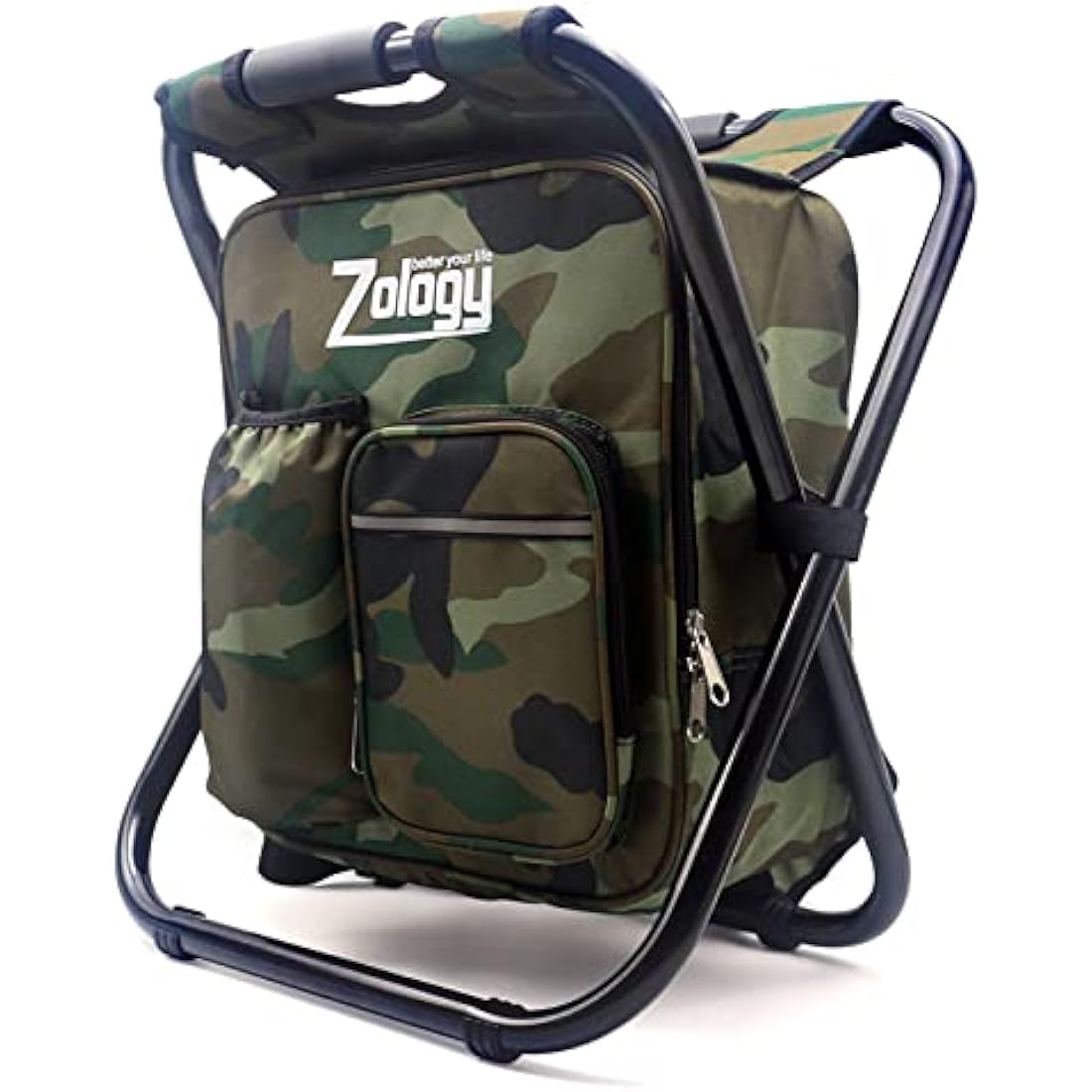 Zology Folding Camping Chair Stool Backpack with Cooler Insulated Picnic Bag, Camouflage Portable Hiking Seat Table Bag for Outdoor Indoor Fishing Travel Beach BBQ