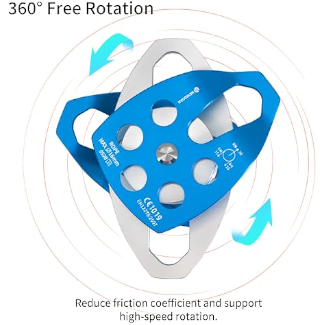 NewDoar 30KN Single/Double Pulley CE Certified Large Rescue Pulley for Diameter Max 16mm Rope Single/Double Sheave with Swing Plate for Rescue Hauling Arborist Tree Climbing