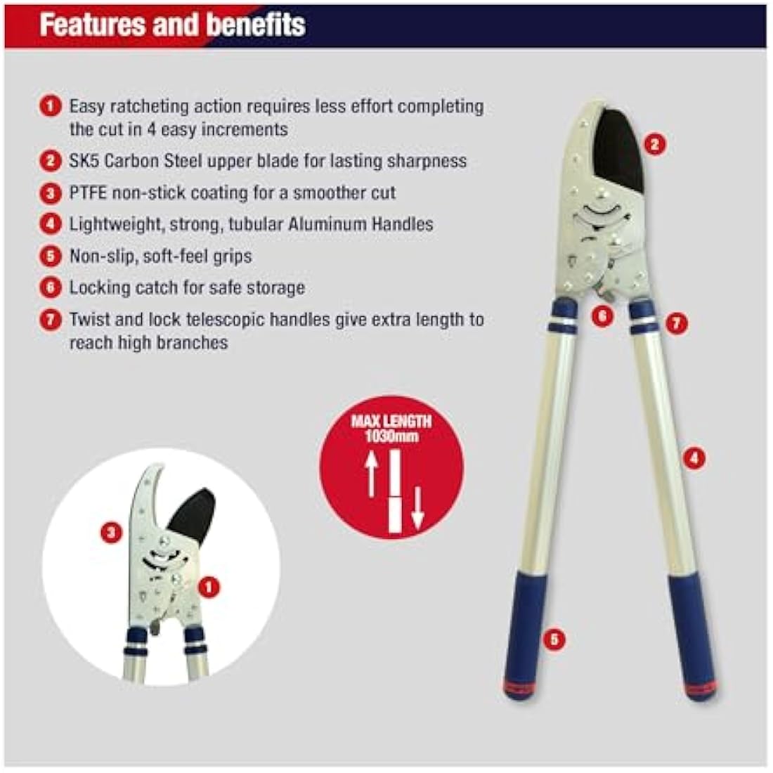 Spear & Jackson 8290RS Razorsharp Advance Heavy Duty Telescopic Ratchet Anvil Lopper
