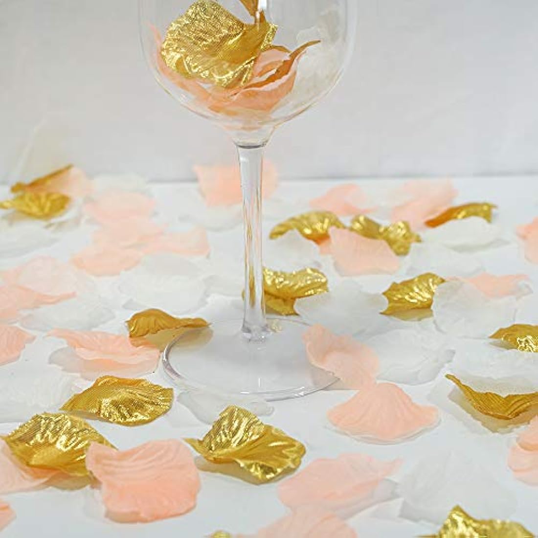 Silk Flower Petals Perfect Peach Mix Artificial Rose Petals Wedding Confetti Party Decoration Scatter Floral 1200 Pieces (Peach, Cream, Gold)