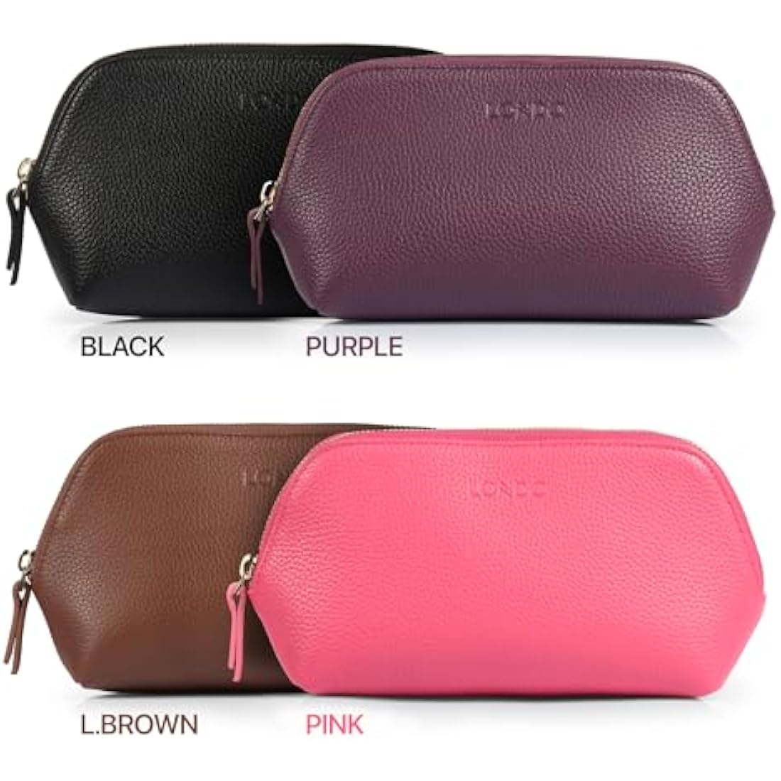LONDO Genuine Leather Makeup Bag Cosmetic Pouch Travel Organizer Toiletry Clutch (Purple)