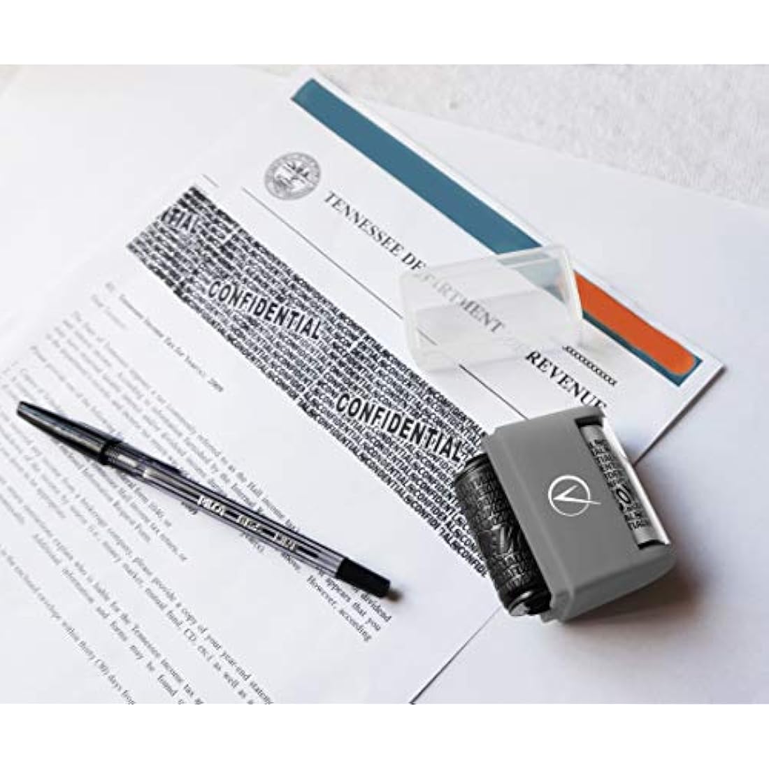 Vantamo Address Blocker Stamp for Hiding Sensitive Information, Wide Identity Theft Protection Roller Stamp with 6 Refills, Confidential Ink Roller for Personal Data Theft Prevention, Classy Gray