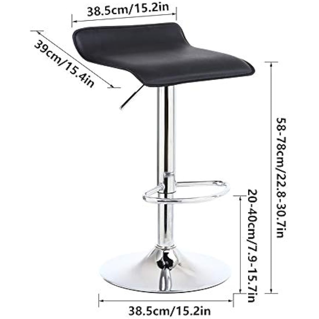 KKTONER 2 x Square Bar Stools PU Leather Swivel Adjustable Counter Stool Office Chair With Footrest (Black)
