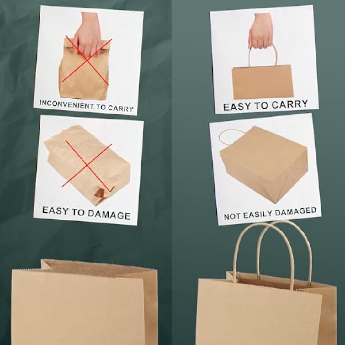 Switory Brown Gift Bags 50pcs, Kraft Party Bags 8x4.75x10.5 Inch Paper Bag with Twisted Handles for Party Favor, Thankgiving,Christmas,Birthday, Wedding